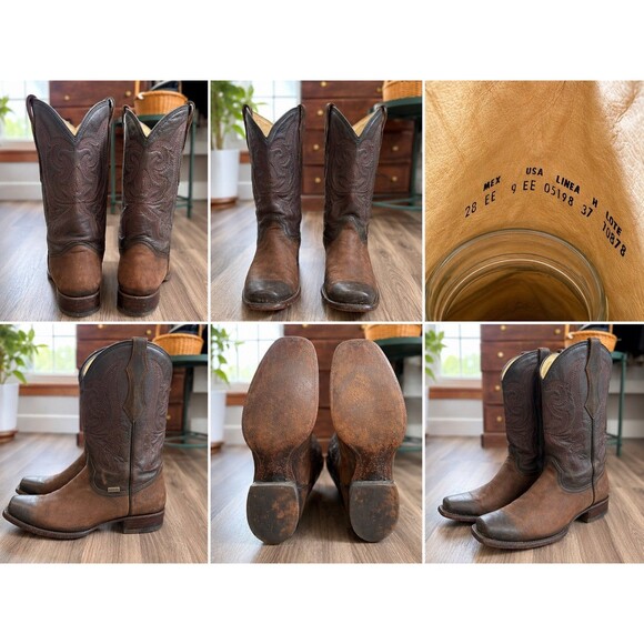 Rudel Linea Cowboy Boots Men’s Size 9 EE Wide Brown Leather Western Square Toe